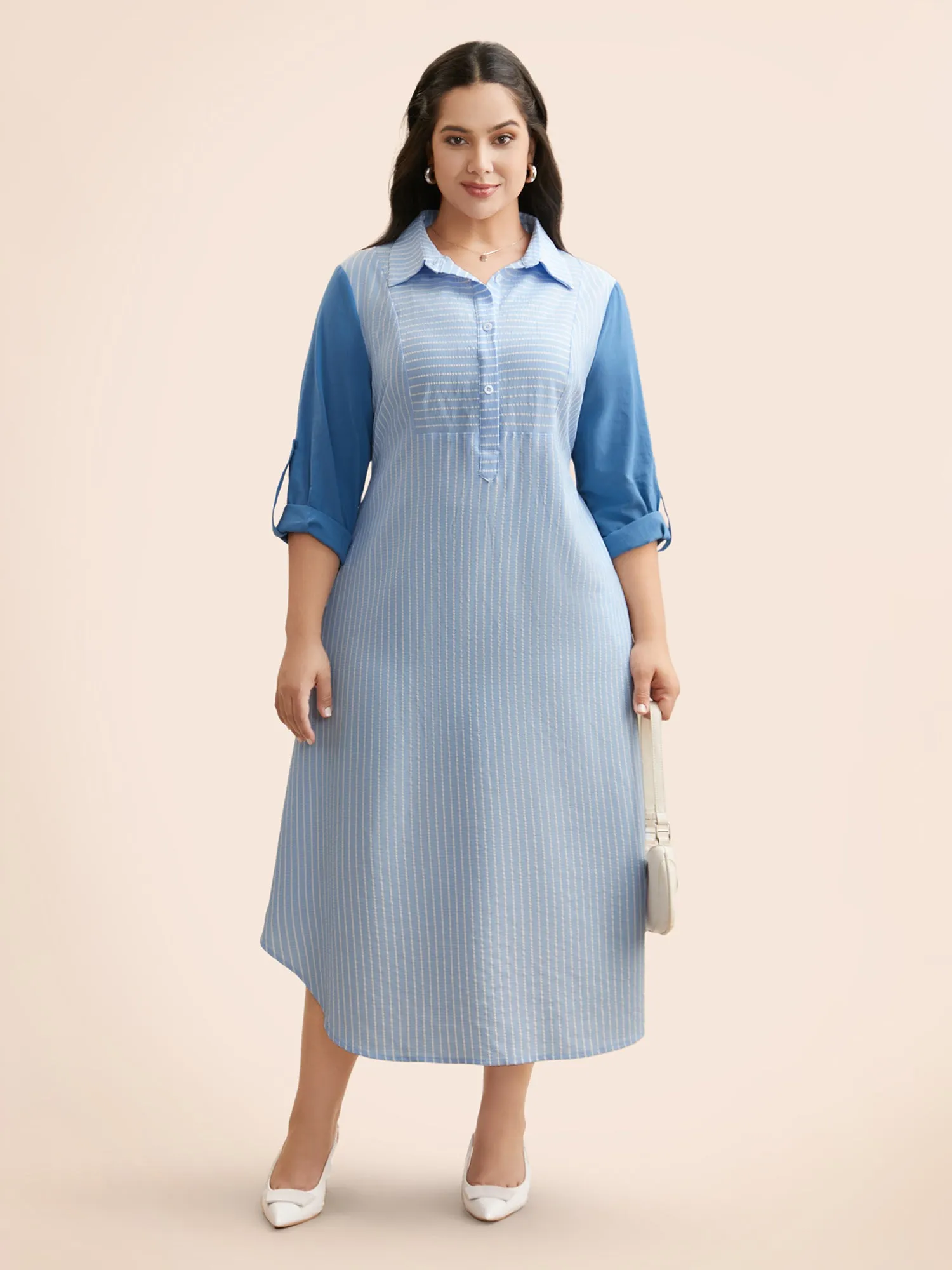 Striped Patchwork Contrast Tab Sleeve Dress sold by Bloomchic product image thumbnail 3