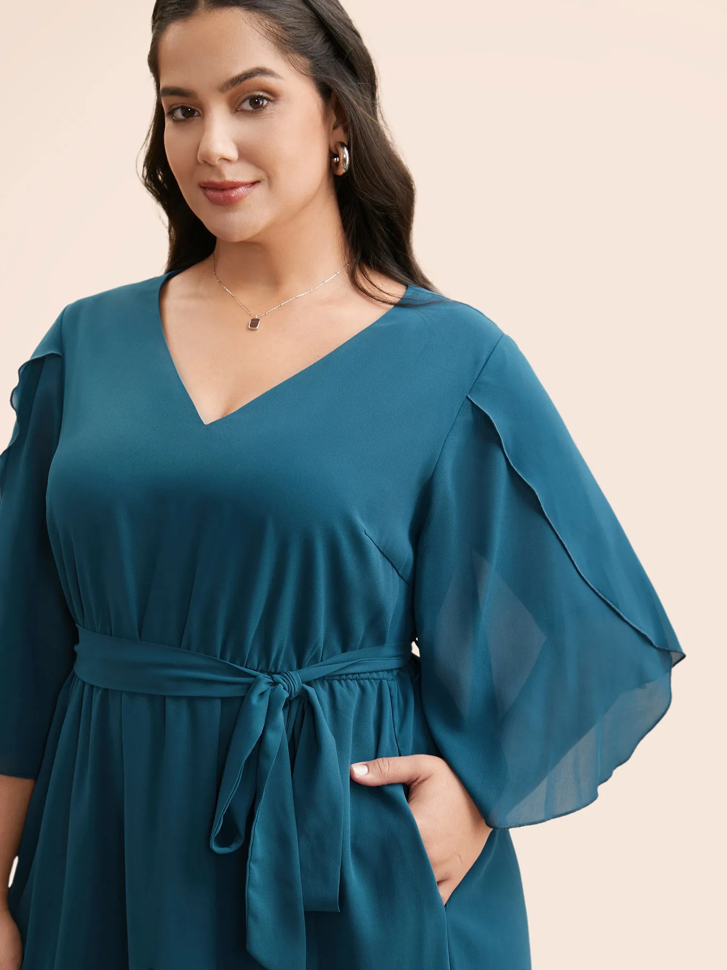 Chiffon Petal Sleeve Midi Dress sold by Bloomchic product image thumbnail 2