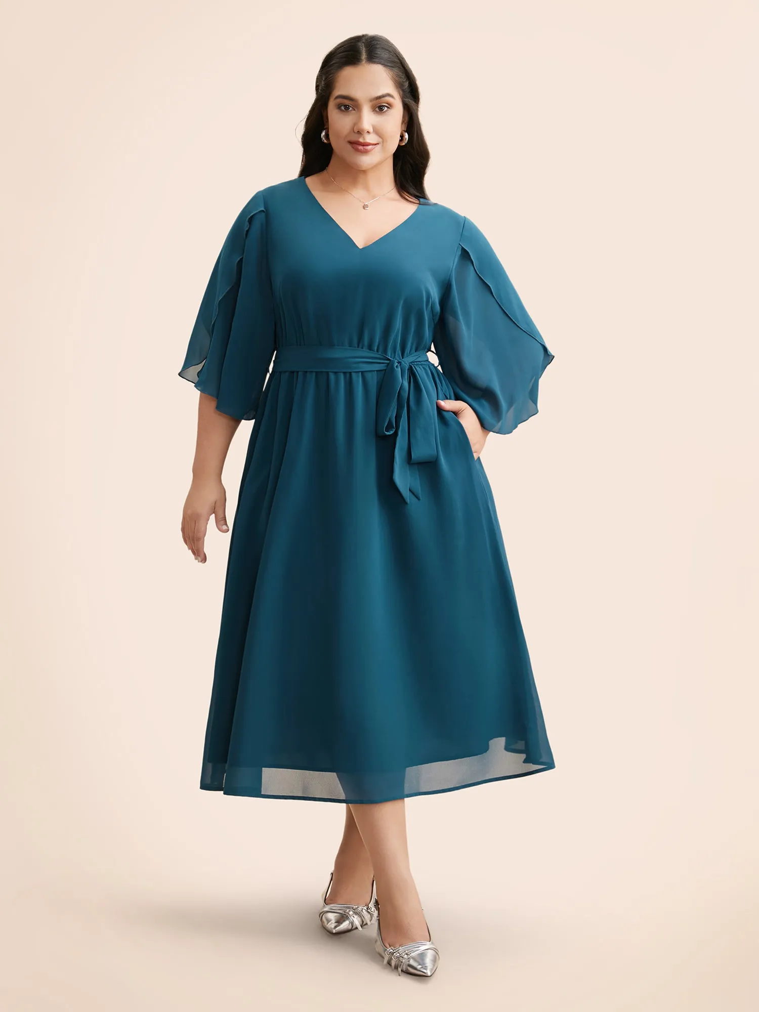 Chiffon Petal Sleeve Midi Dress sold by Bloomchic product image thumbnail 3