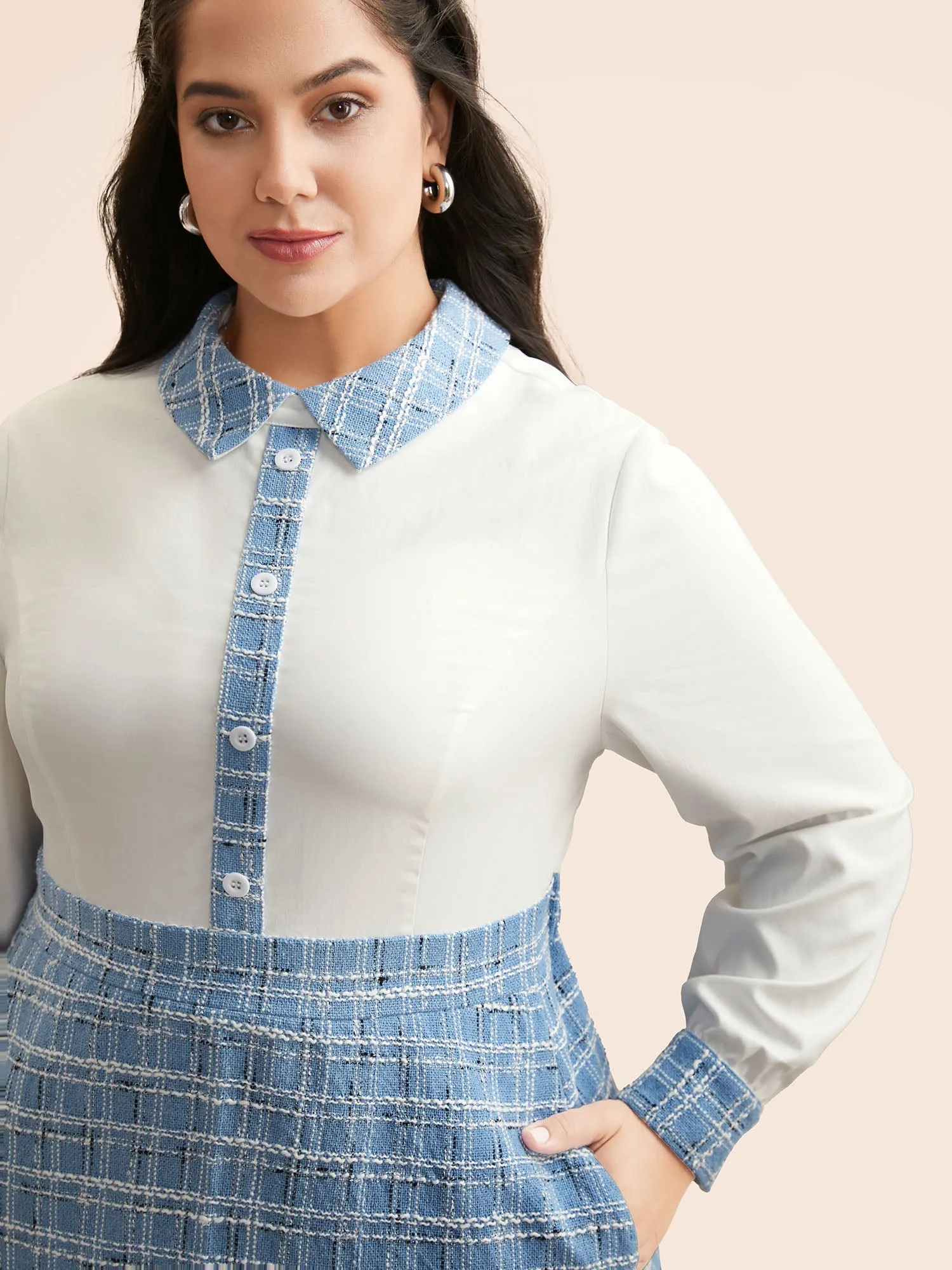 Tweed Patchwork Button Detail Dress sold by Bloomchic product image thumbnail 3