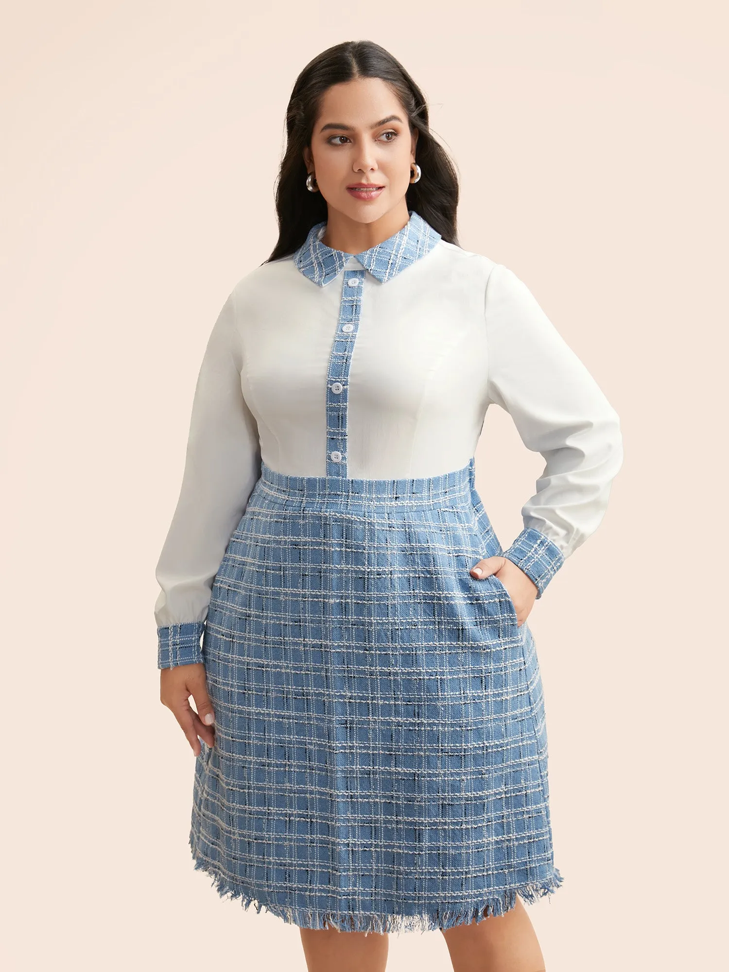 Tweed Patchwork Button Detail Dress sold by Bloomchic product image thumbnail 4