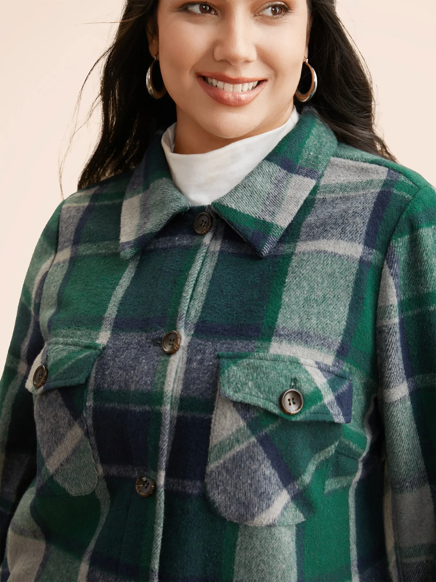 Plaid Shirt Collar Patched Pocket Jacket sold by Bloomchic product image thumbnail 5