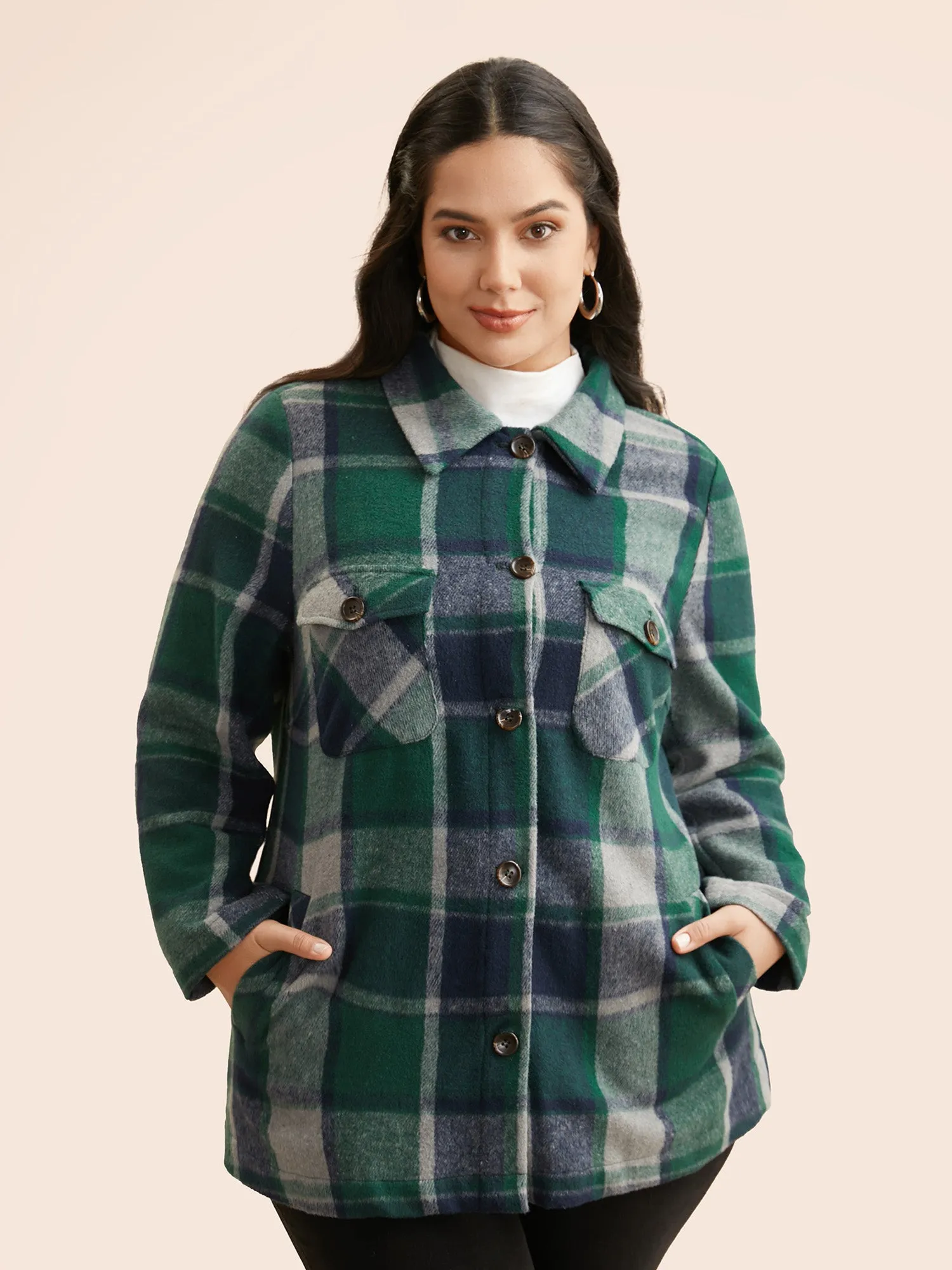Plaid Shirt Collar Patched Pocket Jacket sold by Bloomchic product image thumbnail 4