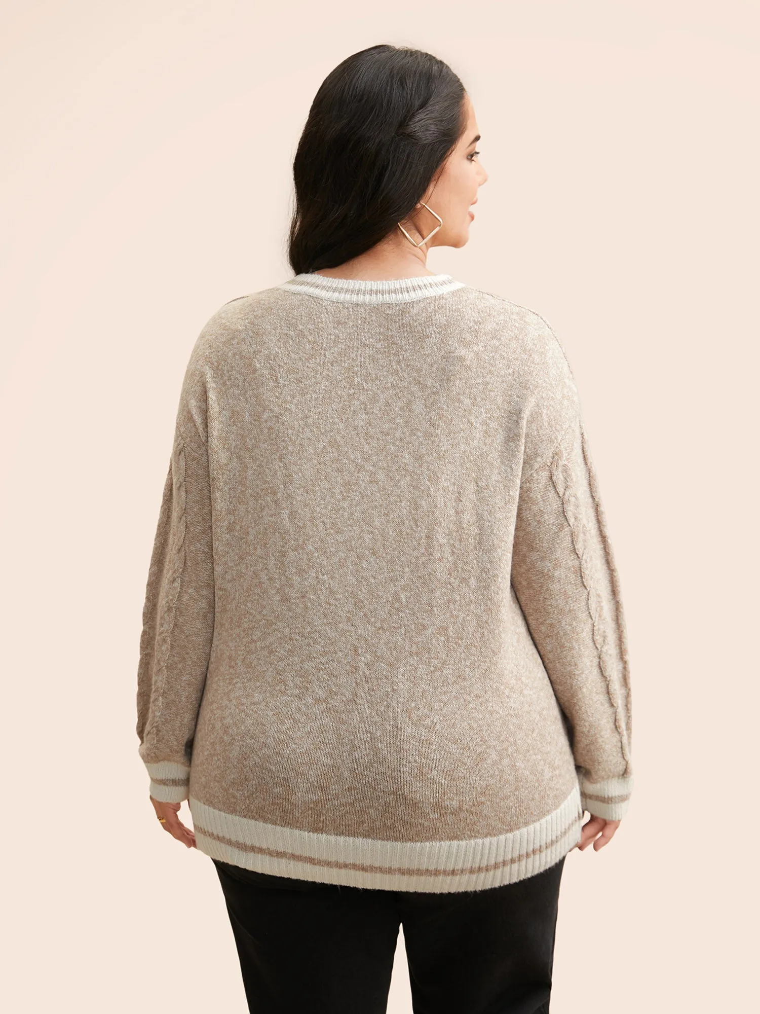 Contrast Trim Cable Knit Pocket Cardigan sold by Bloomchic product image thumbnail 2