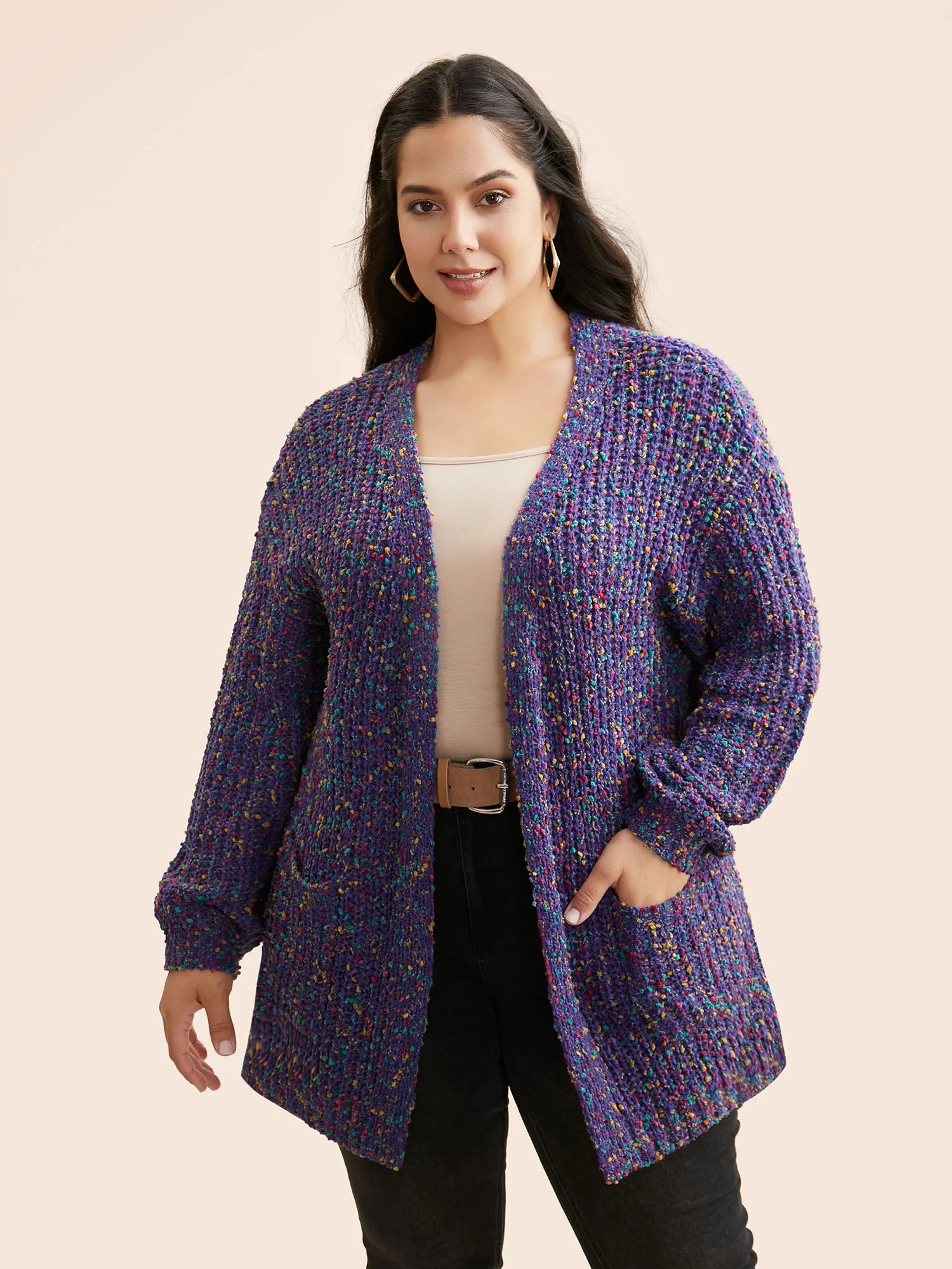 Heather Patched Pocket Drop Shoulder Cardigan sold by Bloomchic