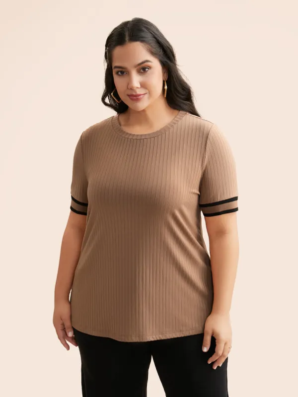 Crew Neck Pit Strip Contrast Trim T-shirt sold by Bloomchic