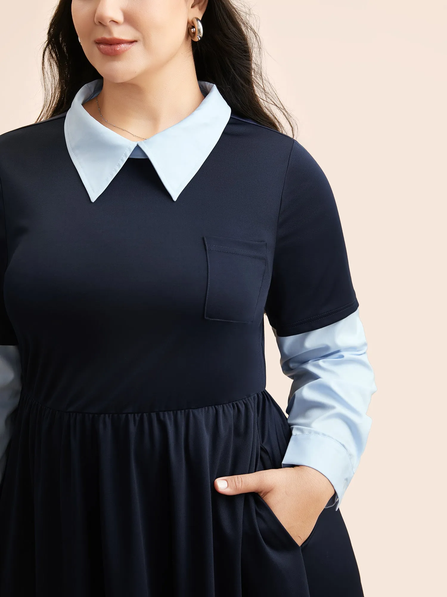 2-In-1 Shirt Collar Elastic Waist Dress sold by Bloomchic product image thumbnail 5