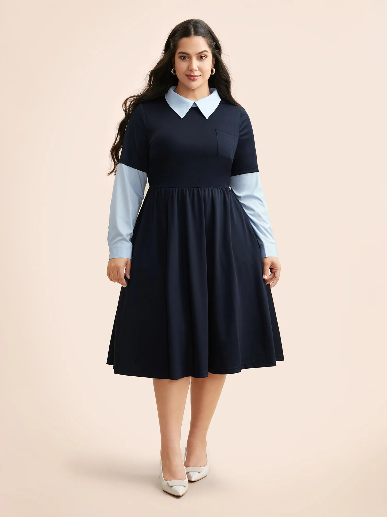 2-In-1 Shirt Collar Elastic Waist Dress sold by Bloomchic product image thumbnail 2