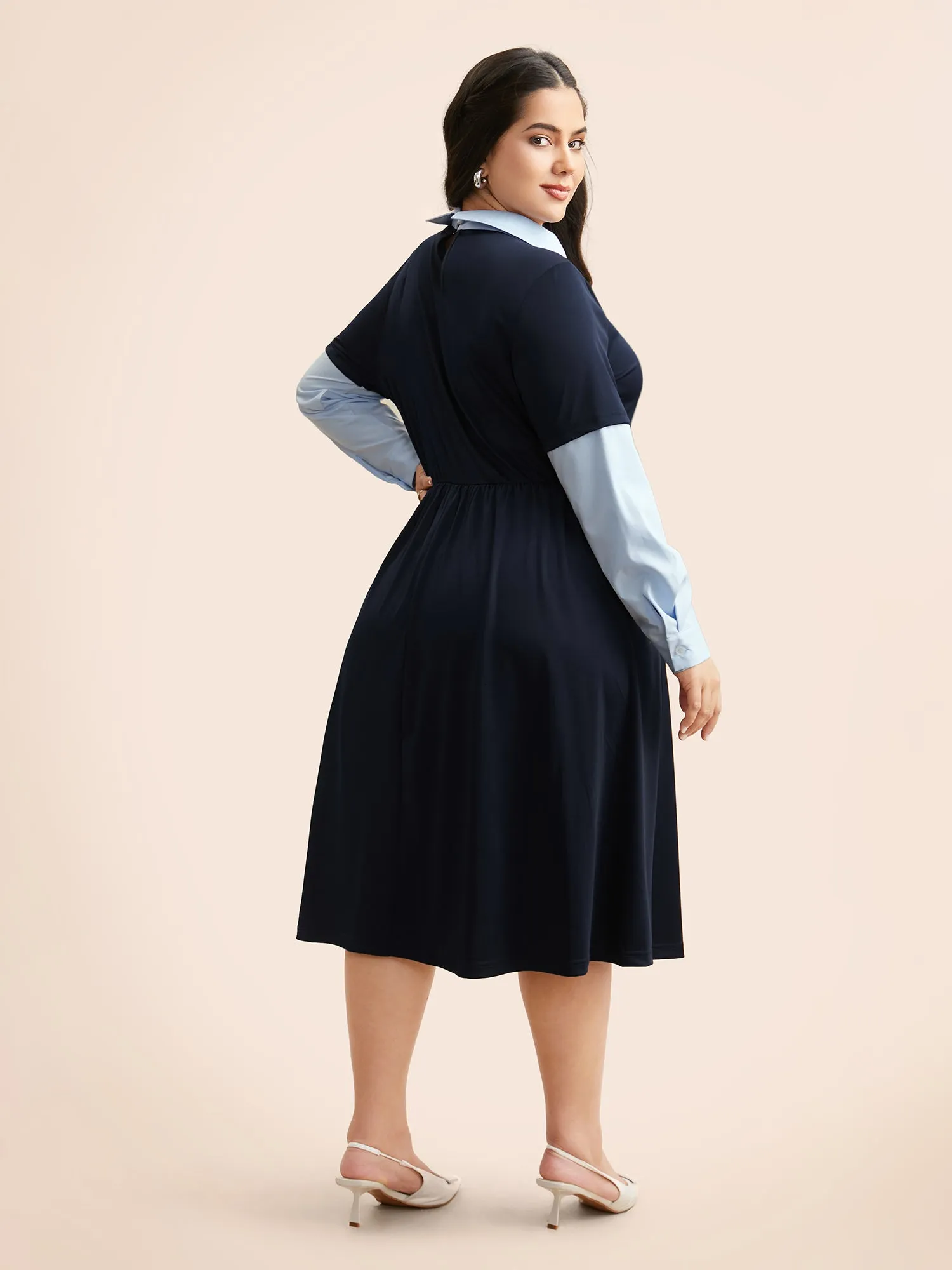 2-In-1 Shirt Collar Elastic Waist Dress sold by Bloomchic product image thumbnail 4