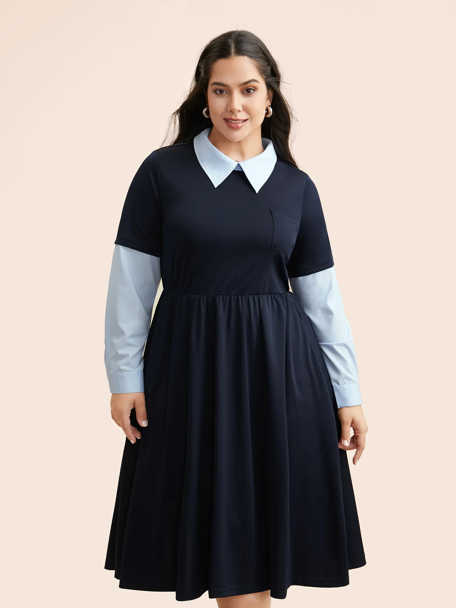 2-In-1 Shirt Collar Elastic Waist Dress sold by Bloomchic product image thumbnail 3