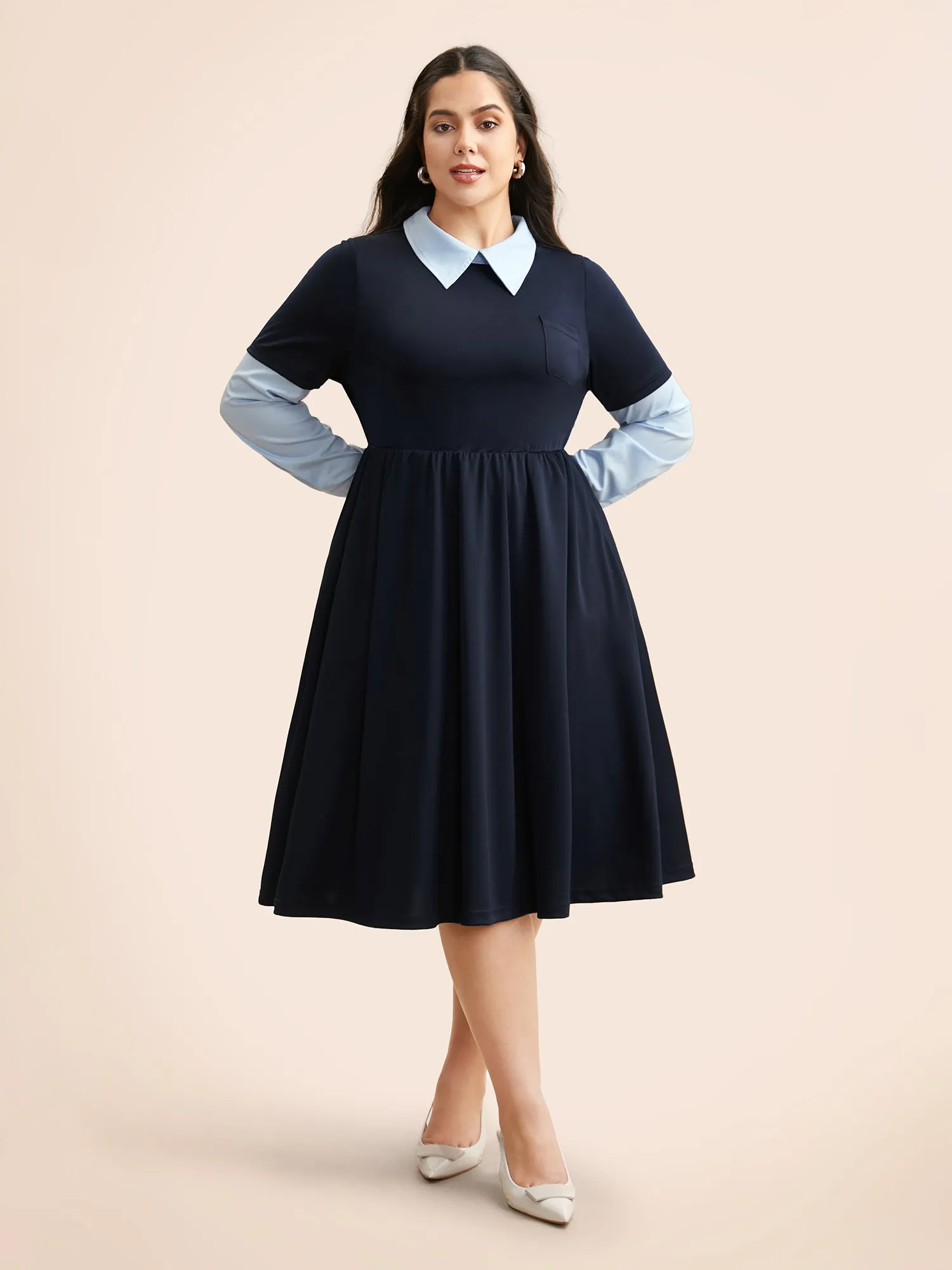 2-In-1 Shirt Collar Elastic Waist Dress sold by Bloomchic