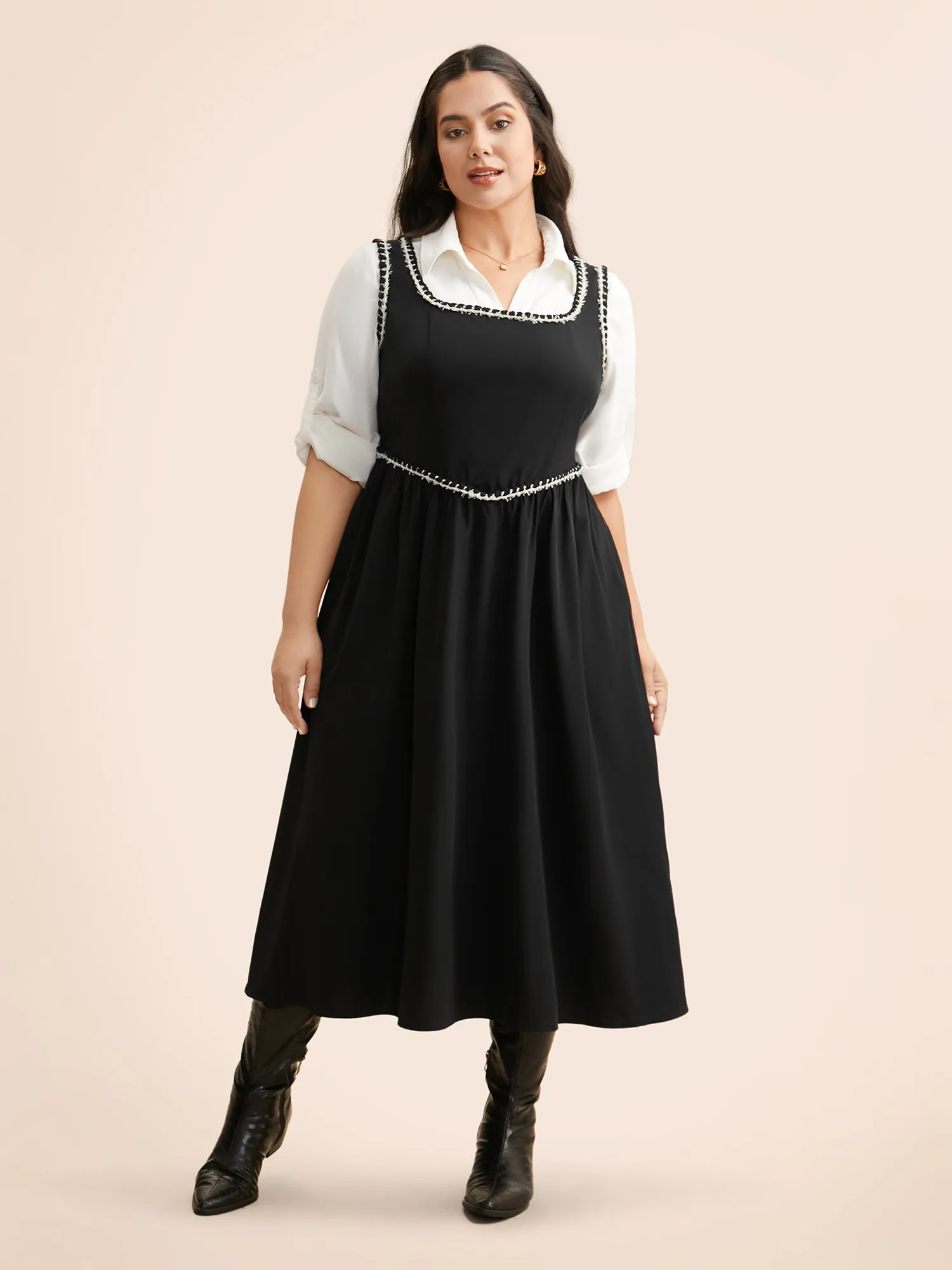 Square Neck Contrast Webbing Dress sold by Bloomchic product image thumbnail 4