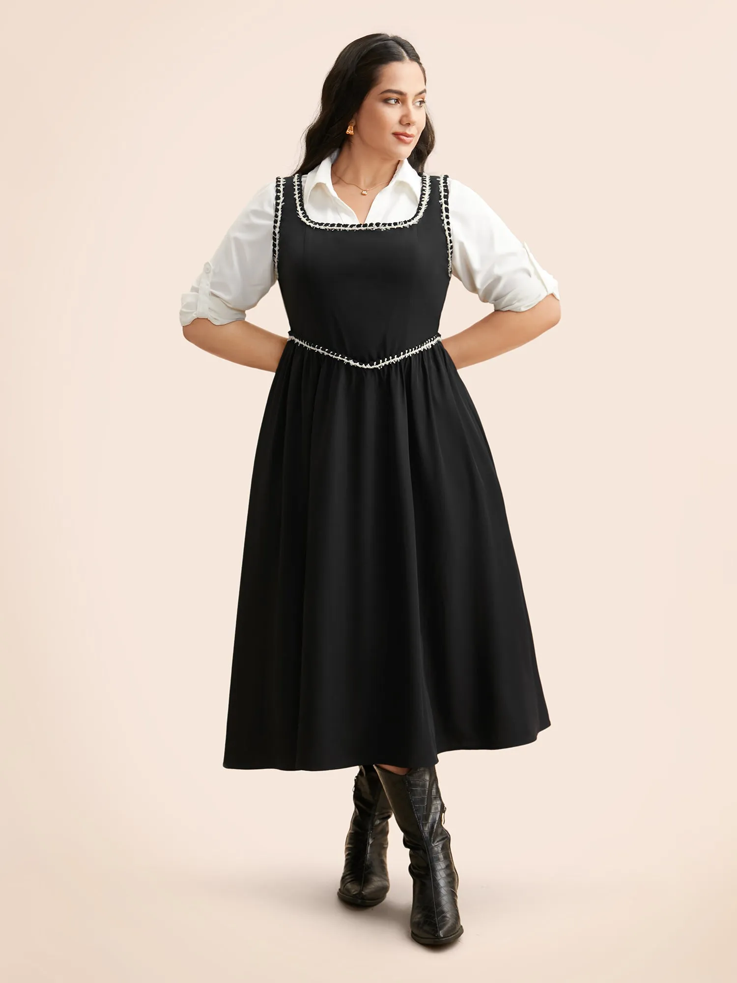 Square Neck Contrast Webbing Dress sold by Bloomchic