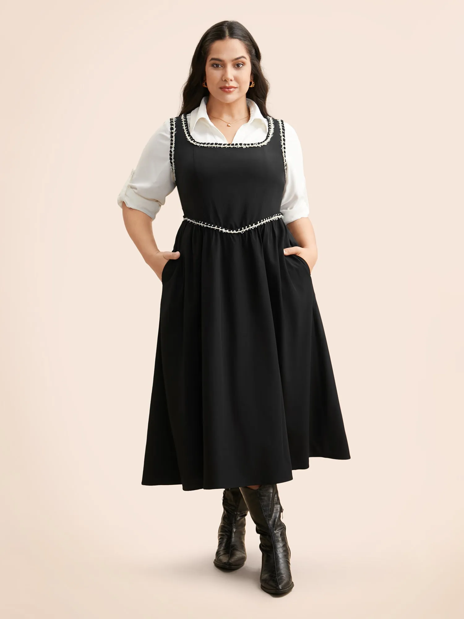 Square Neck Contrast Webbing Dress sold by Bloomchic product image thumbnail 3