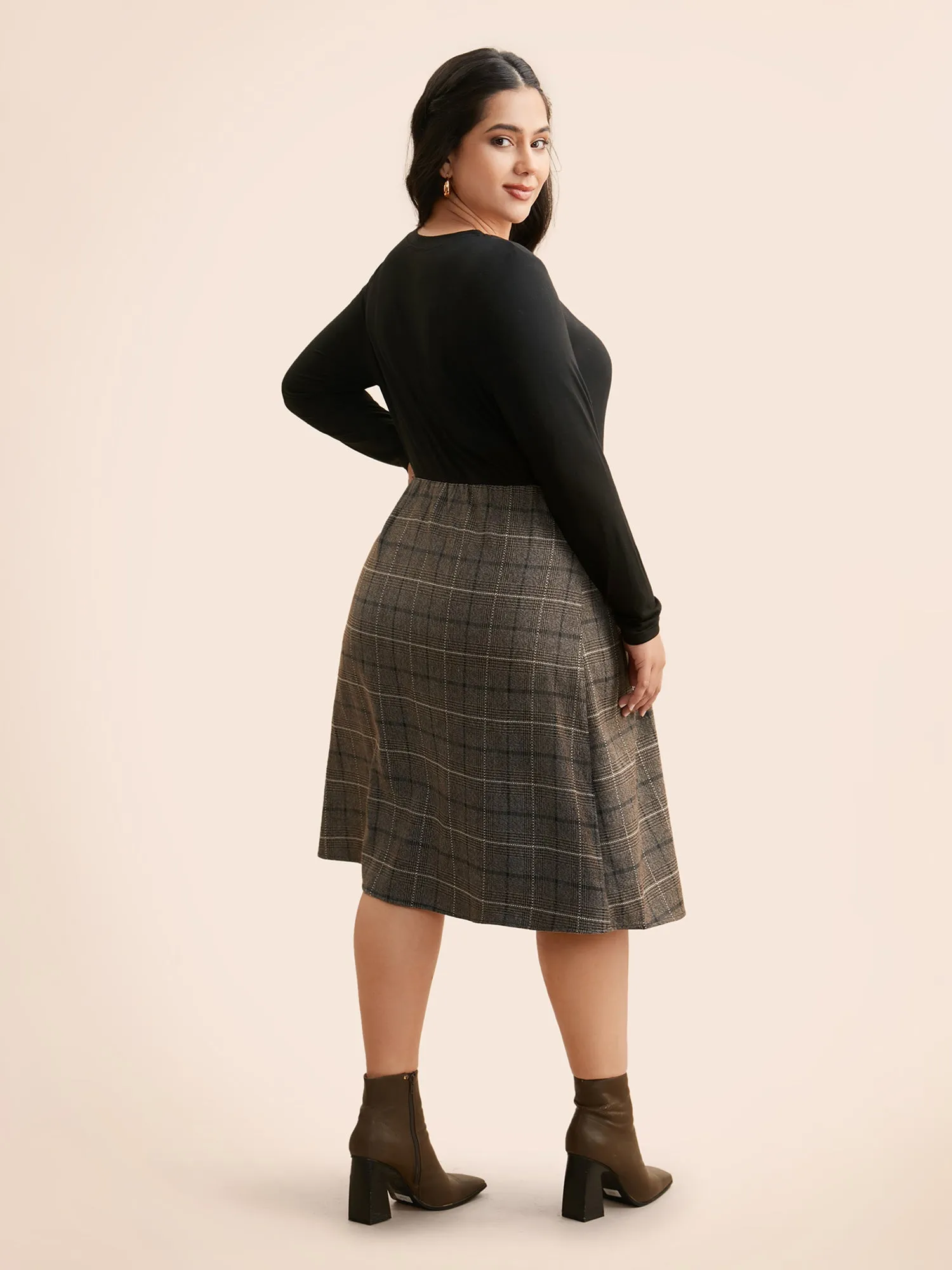 Plaid Patchwork Buckle Detail Pleated Dress sold by Bloomchic product image thumbnail 5