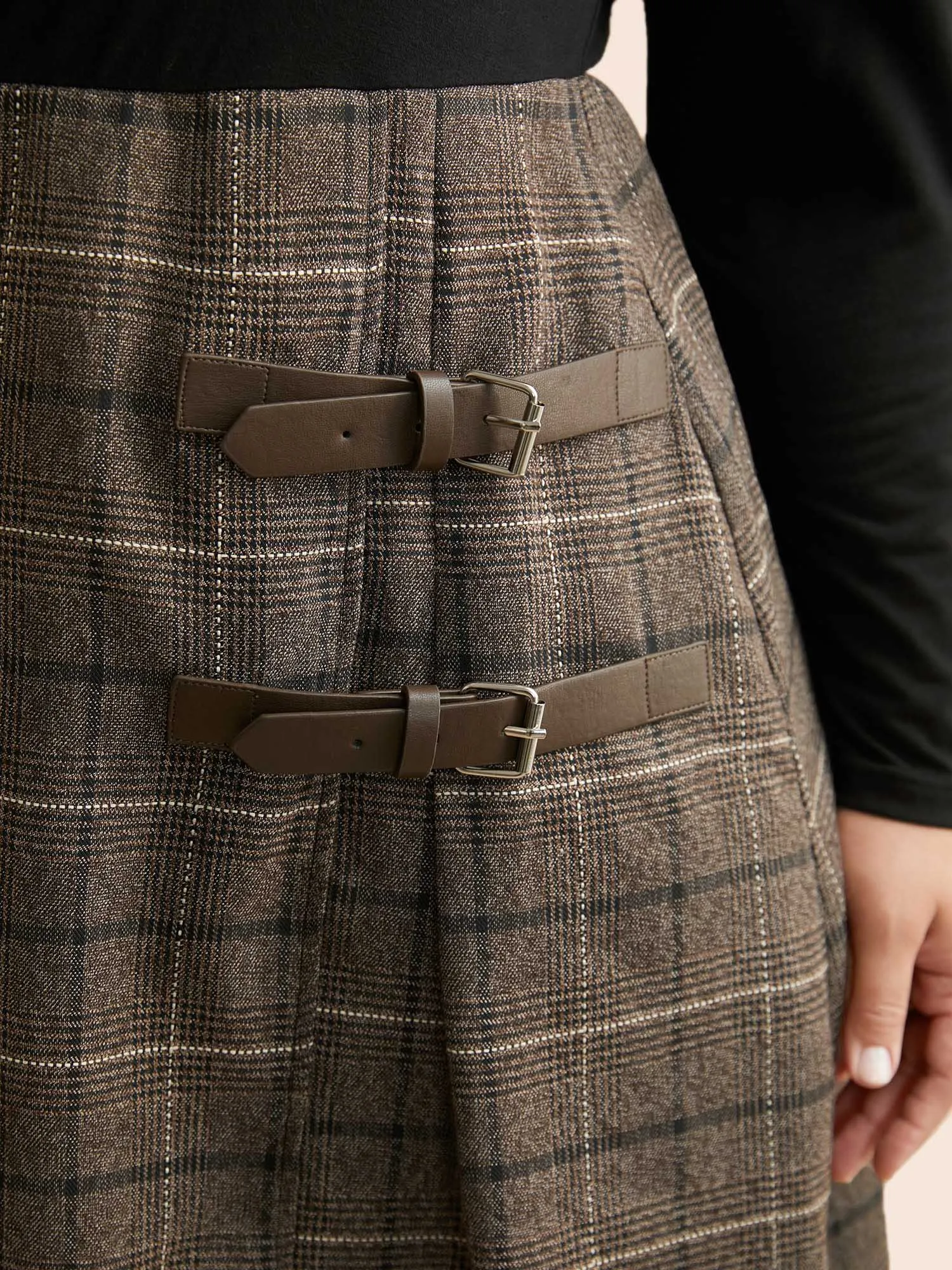 Plaid Patchwork Buckle Detail Pleated Dress sold by Bloomchic product image thumbnail 2