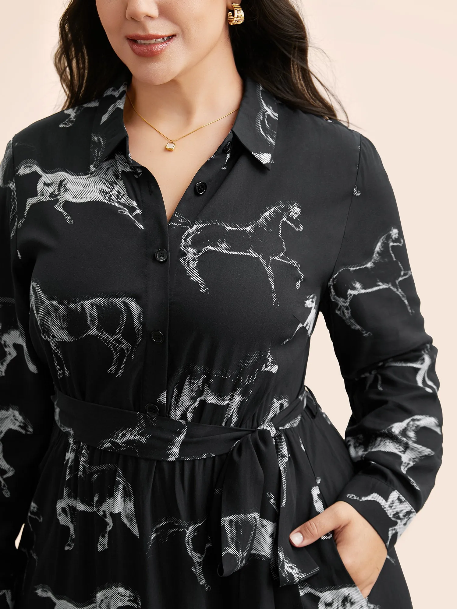 Horse Print Belted Midi Dress sold by Bloomchic product image thumbnail 5