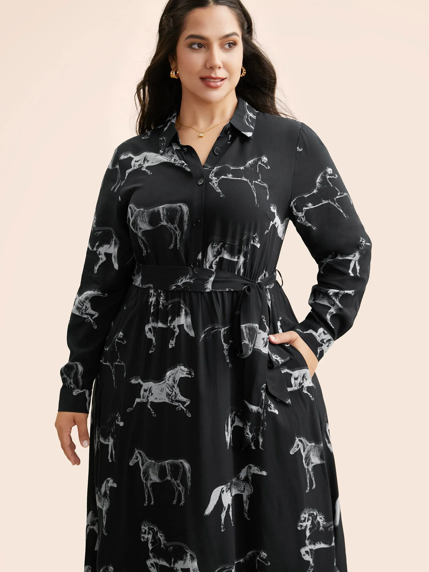 Horse Print Belted Midi Dress sold by Bloomchic product image thumbnail 3