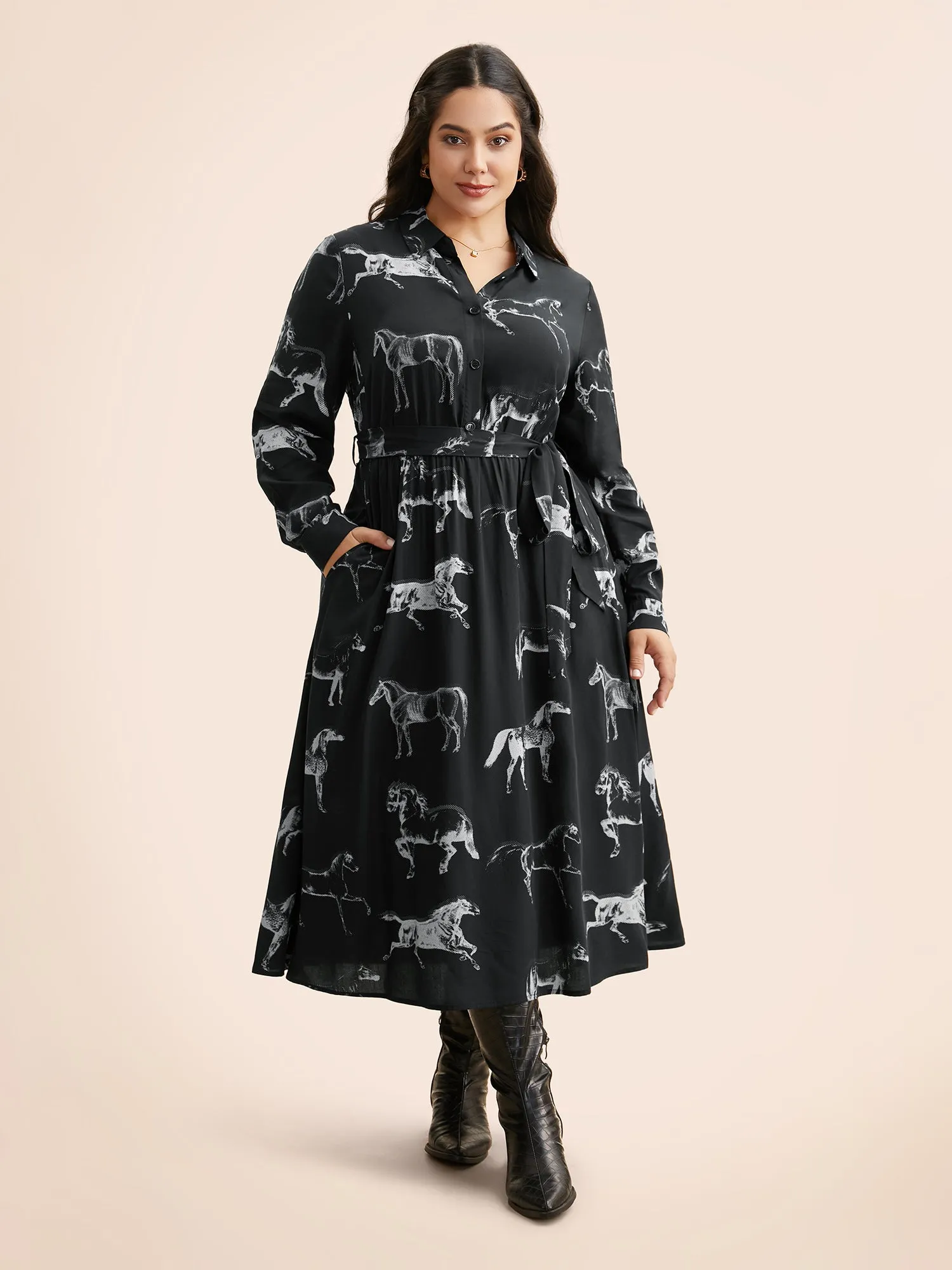 Horse Print Belted Midi Dress sold by Bloomchic product image thumbnail 2