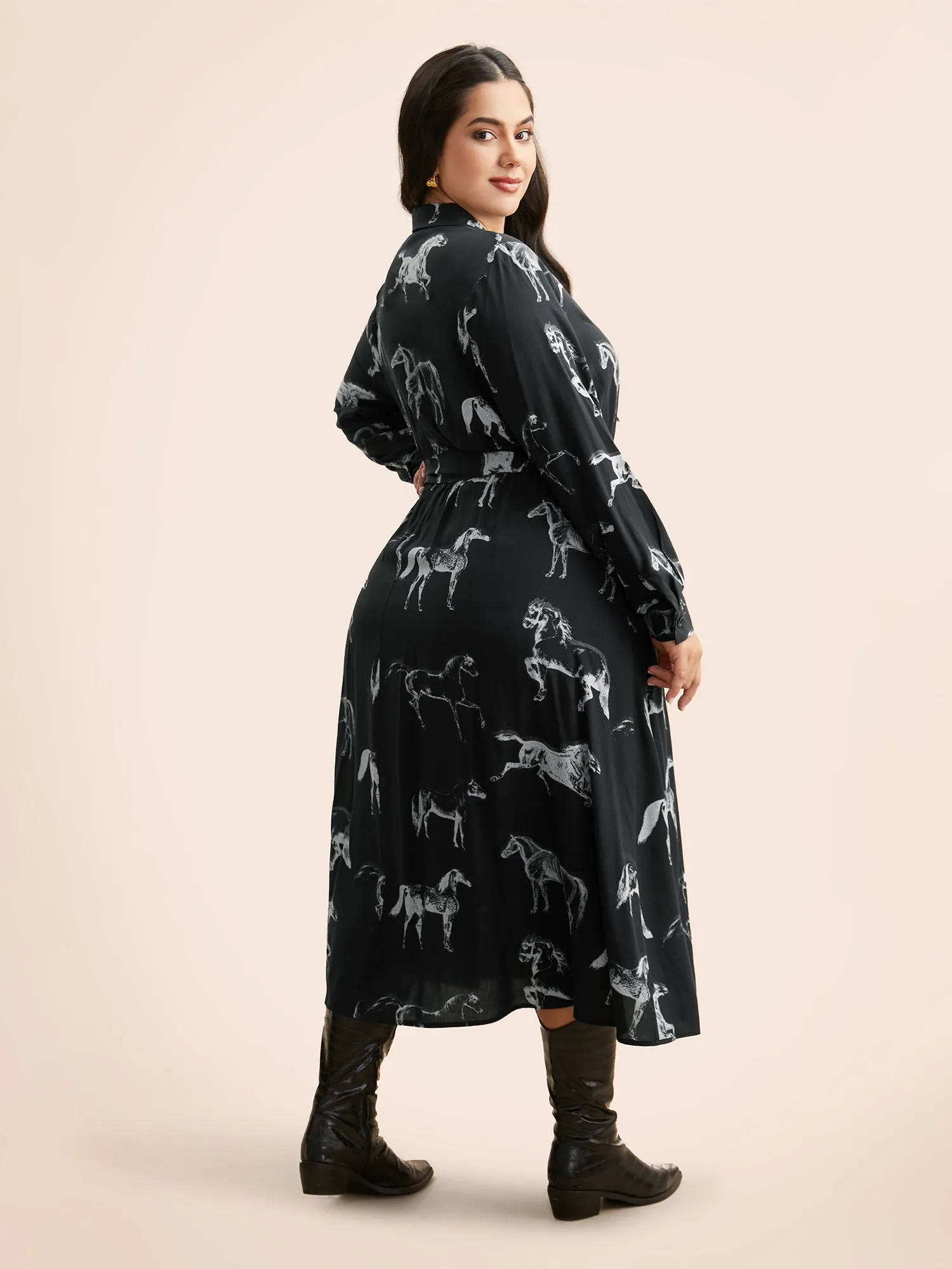 Horse Print Belted Midi Dress sold by Bloomchic product image thumbnail 4