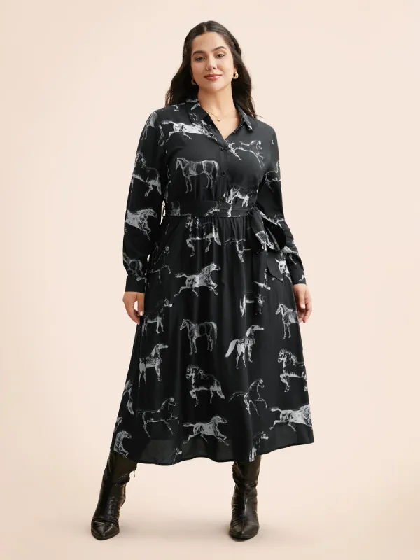 Horse Print Belted Midi Dress sold by Bloomchic