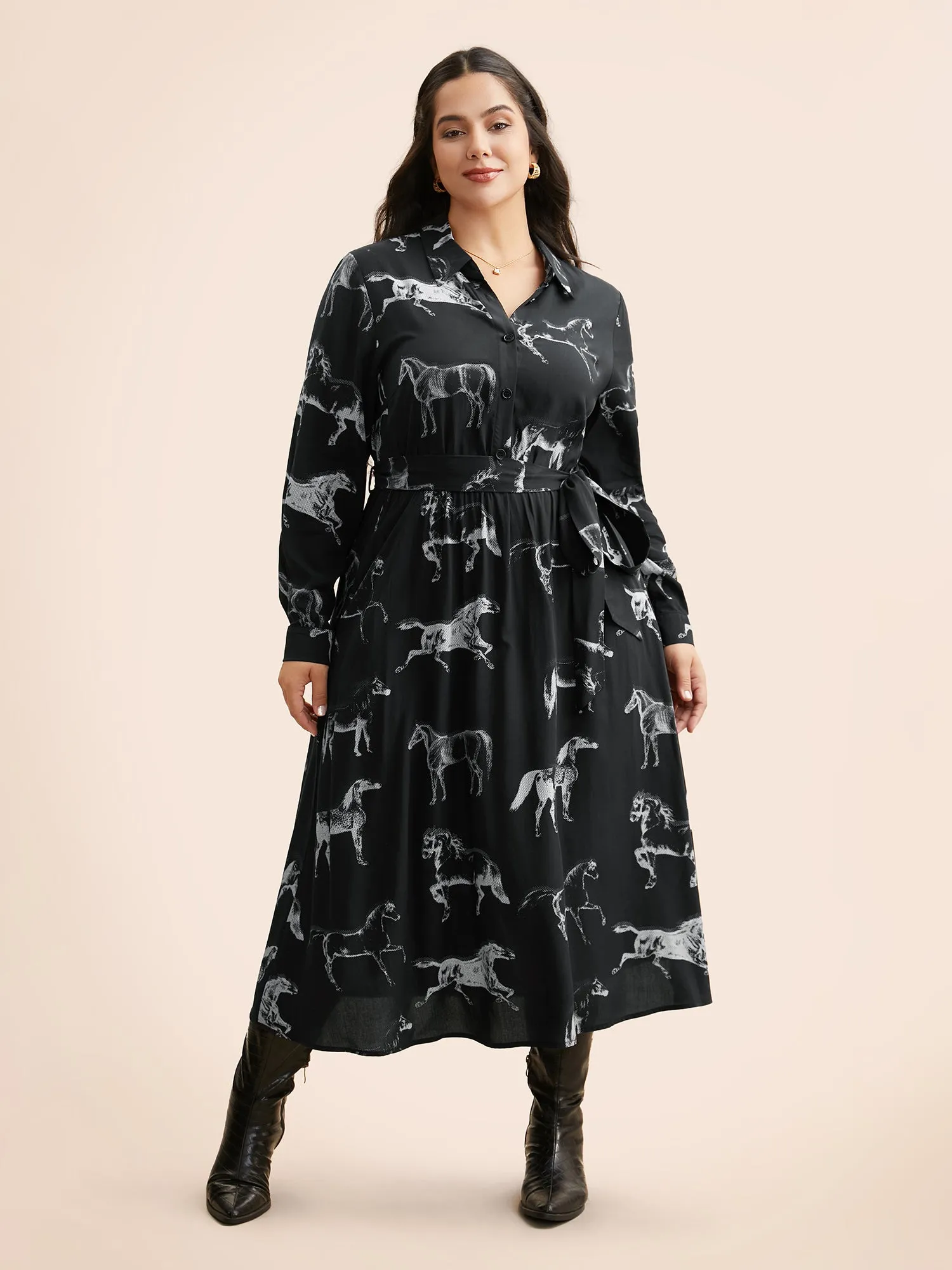 Horse Print Belted Midi Dress sold by Bloomchic