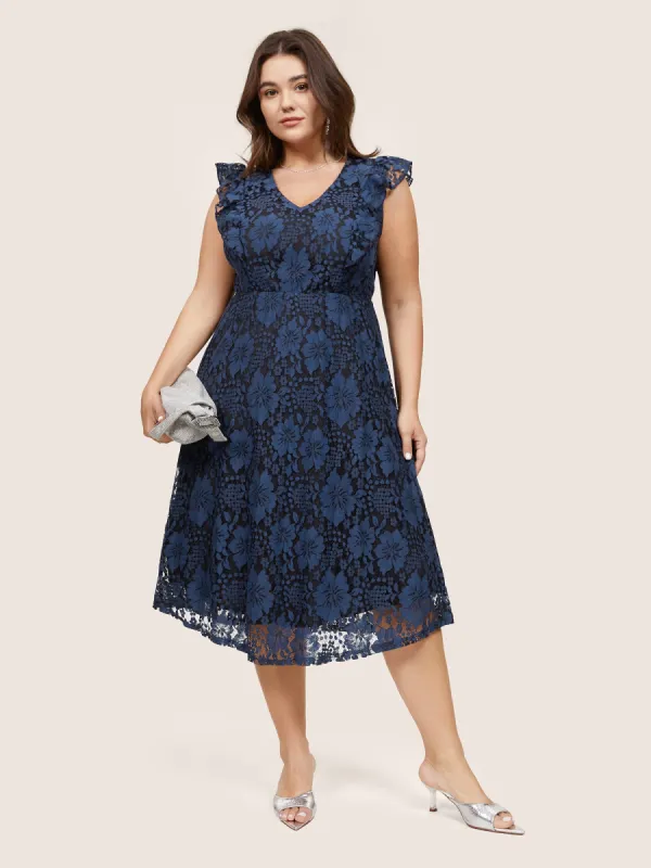 Eyelet Lace Pocket Ruffle Trim Sleeveless Dress sold by Bloomchic