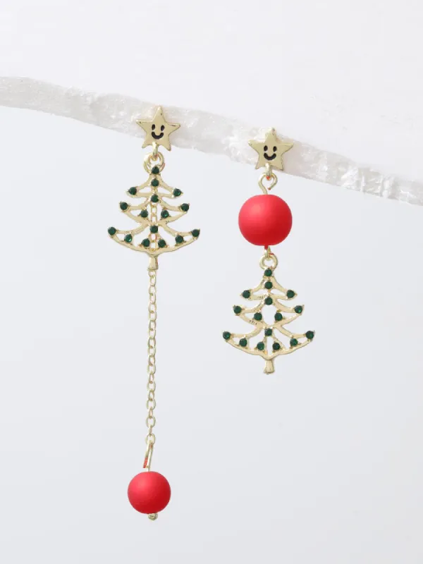 925 Silver Needle Star Christmas Tree Long & Short Earrings sold by Bloomchic