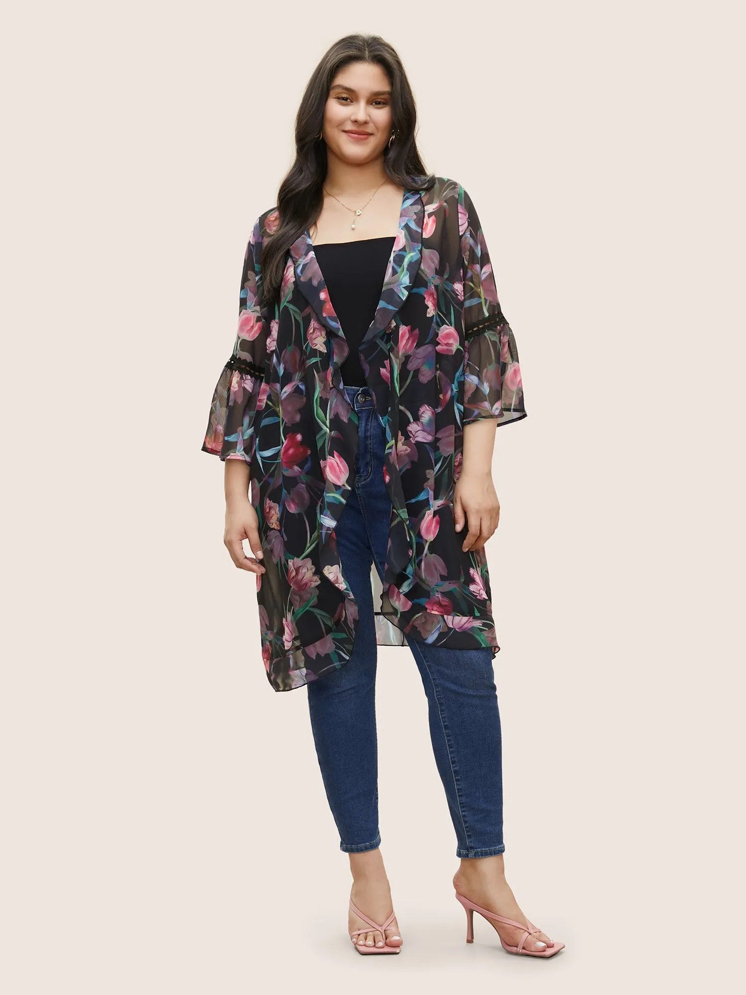 Floral Ruffles Lace Patchwork Mesh Kimono sold by Bloomchic product image thumbnail 3