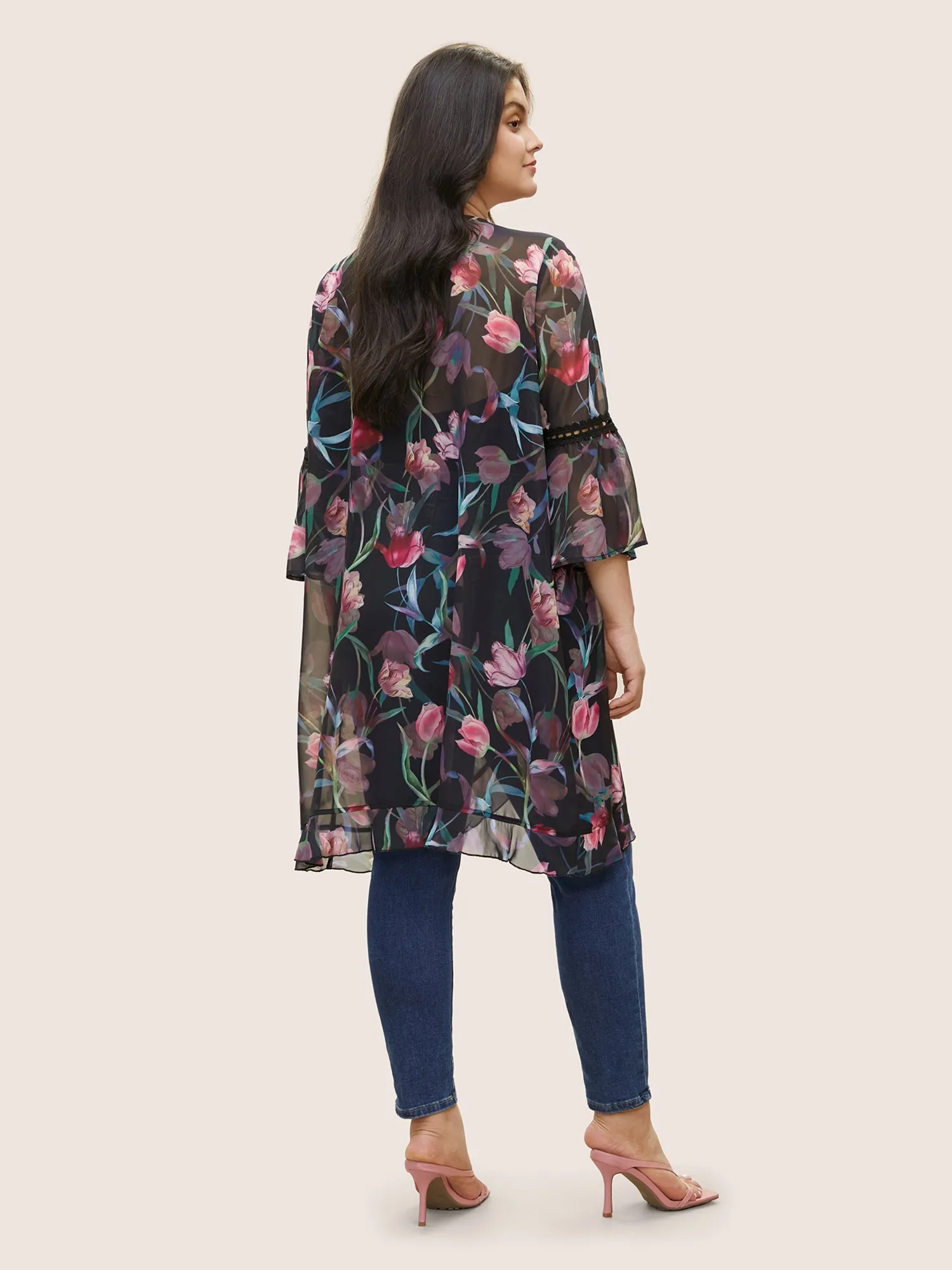 Floral Ruffles Lace Patchwork Mesh Kimono sold by Bloomchic product image thumbnail 4