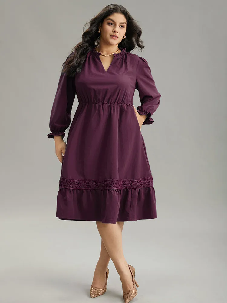 Solid Frill Trim Guipure Lace Flutter Sleeve Dress sold by Bloomchic product image thumbnail 2