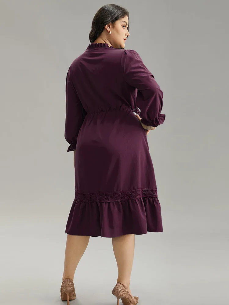 Solid Frill Trim Guipure Lace Flutter Sleeve Dress sold by Bloomchic product image thumbnail 5
