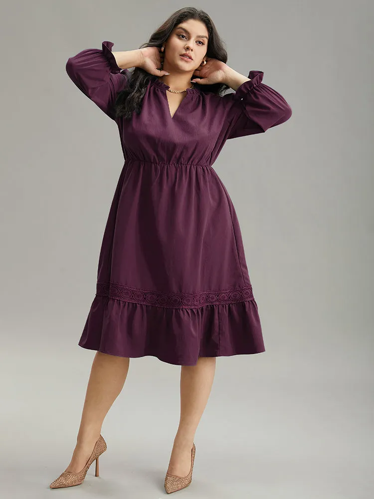 Solid Frill Trim Guipure Lace Flutter Sleeve Dress sold by Bloomchic product image thumbnail 4