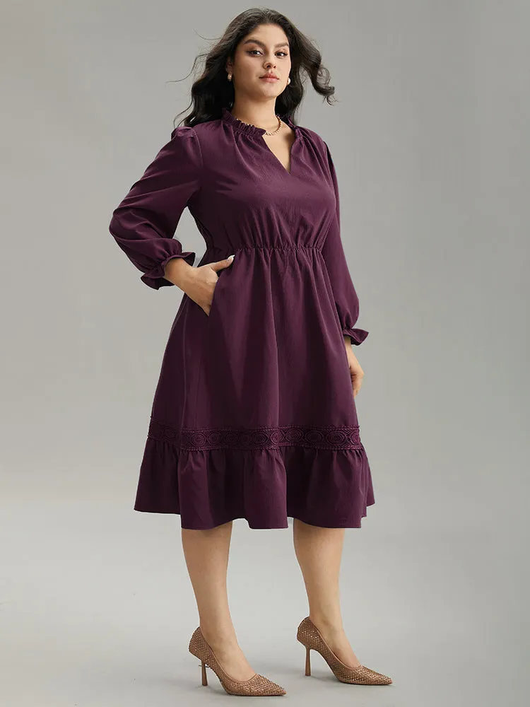 Solid Frill Trim Guipure Lace Flutter Sleeve Dress sold by Bloomchic product image thumbnail 3