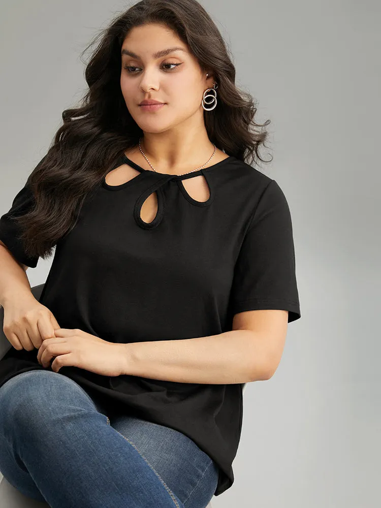 Solid Keyhole Cut Out T-shirt sold by Bloomchic product image thumbnail 5