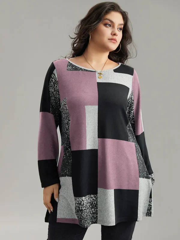 Colorblock Contrast Round Neck T-shirt sold by Bloomchic