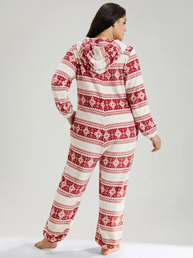 Snowflake Print Fuzzy Trim Sleep Hooded Jumpsuit sold by Bloomchic product image thumbnail 4
