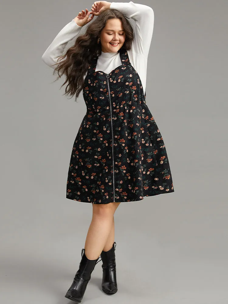 Ditsy Floral Corduroy Pocket Zipper Fly Cami Dress sold by Bloomchic product image thumbnail 2