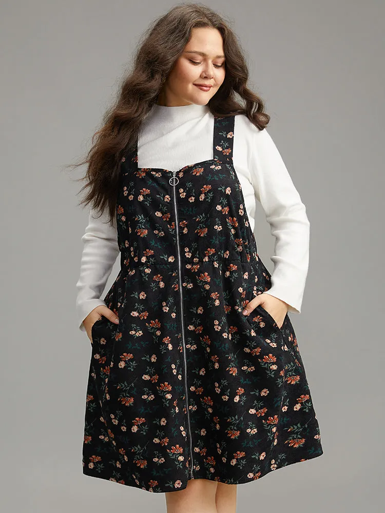 Ditsy Floral Corduroy Pocket Zipper Fly Cami Dress sold by Bloomchic