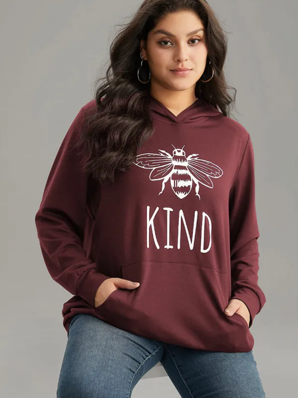 Bee Print Hooded Kangaroo Pocket Sweatshirt made by Bloomchic