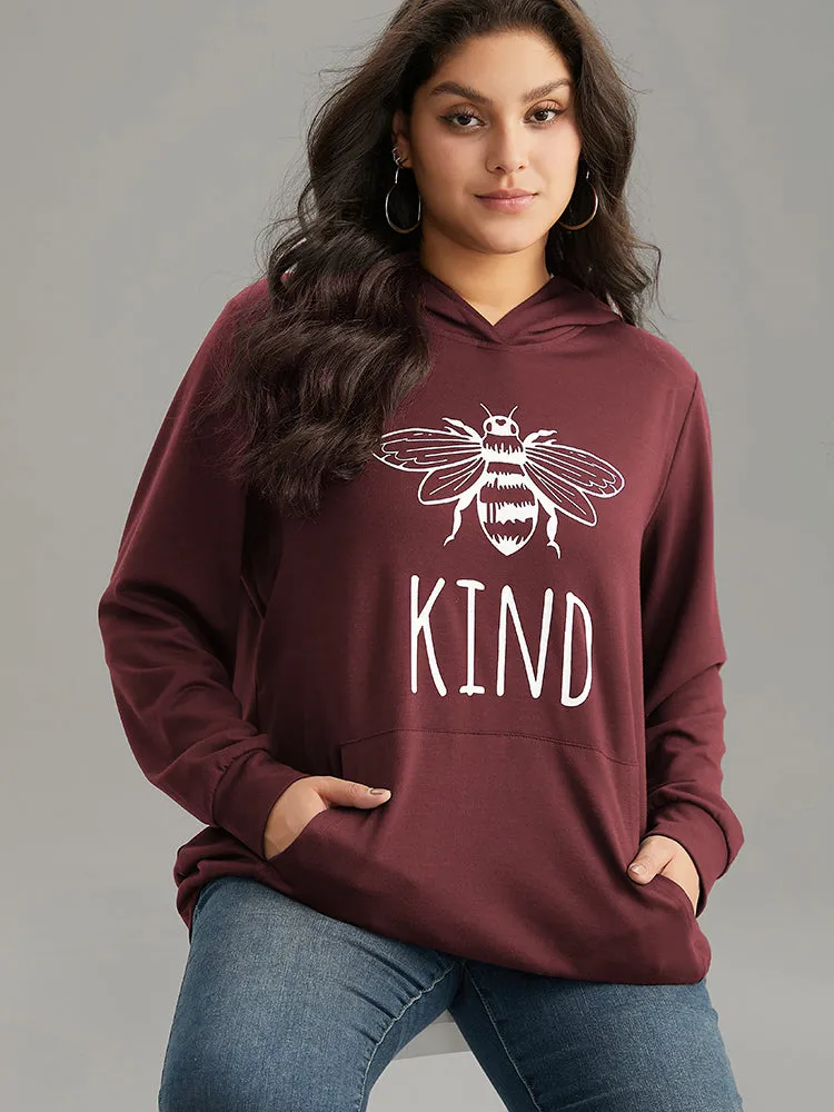 Bee Print Hooded Kangaroo Pocket Sweatshirt sold by Bloomchic
