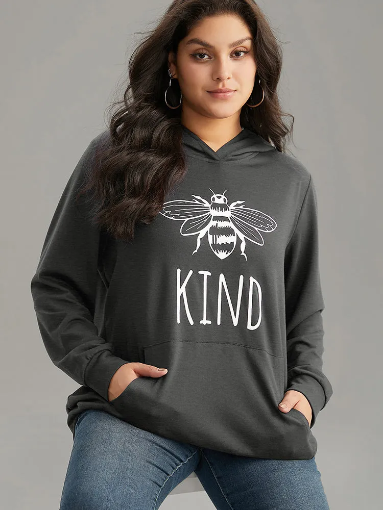 Bee Print Hooded Kangaroo Pocket Sweatshirt sold by Bloomchic product image thumbnail 5