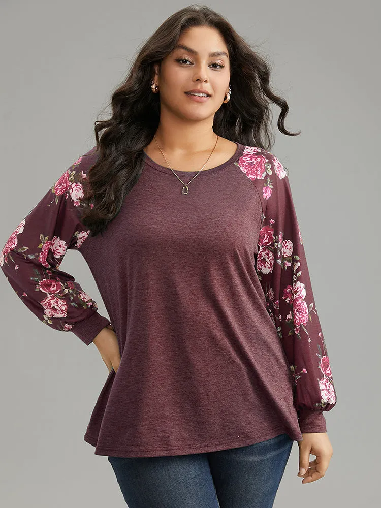 Floral Patchwork Crew Neck Raglan Sleeve T-shirt sold by Bloomchic product image thumbnail 4