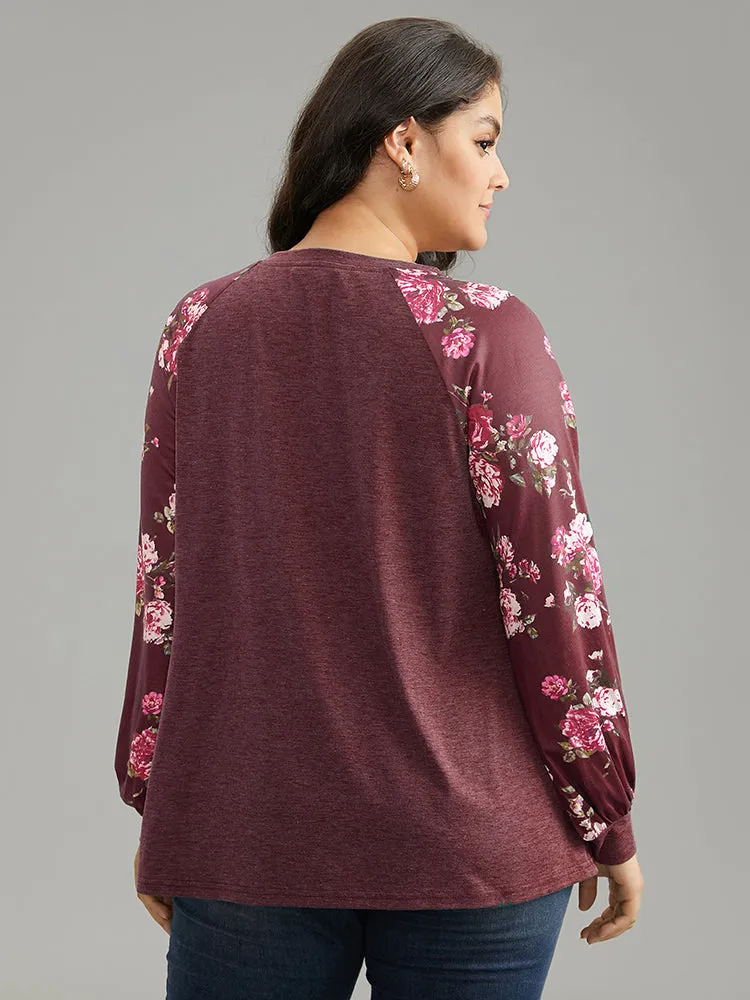 Floral Patchwork Crew Neck Raglan Sleeve T-shirt sold by Bloomchic product image thumbnail 2
