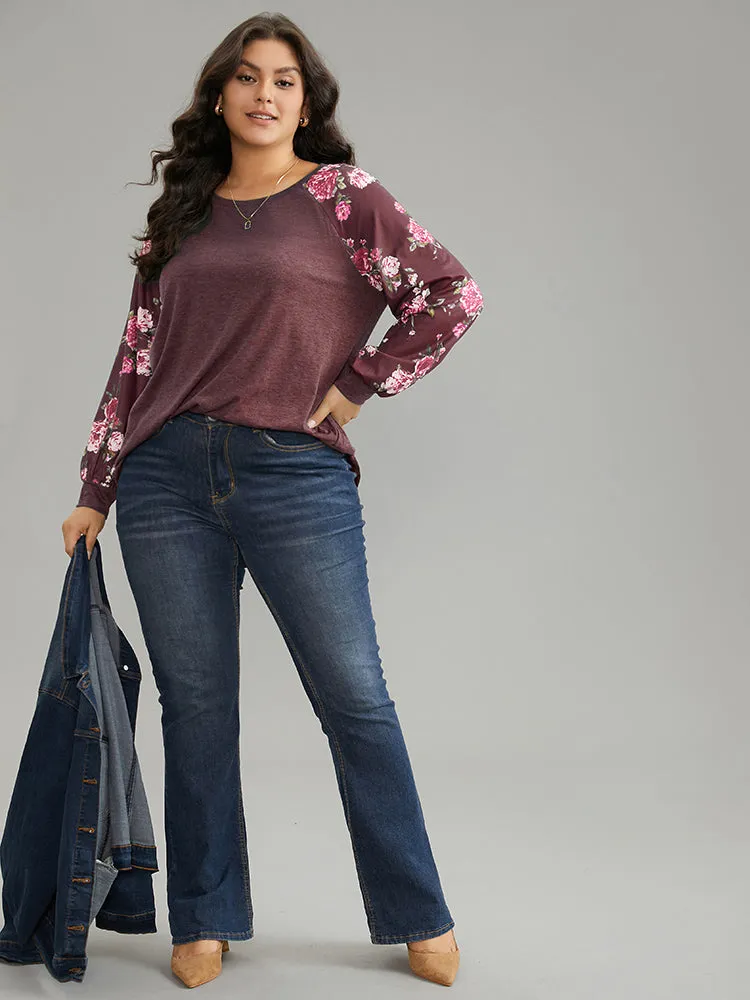 Floral Patchwork Crew Neck Raglan Sleeve T-shirt sold by Bloomchic product image thumbnail 3