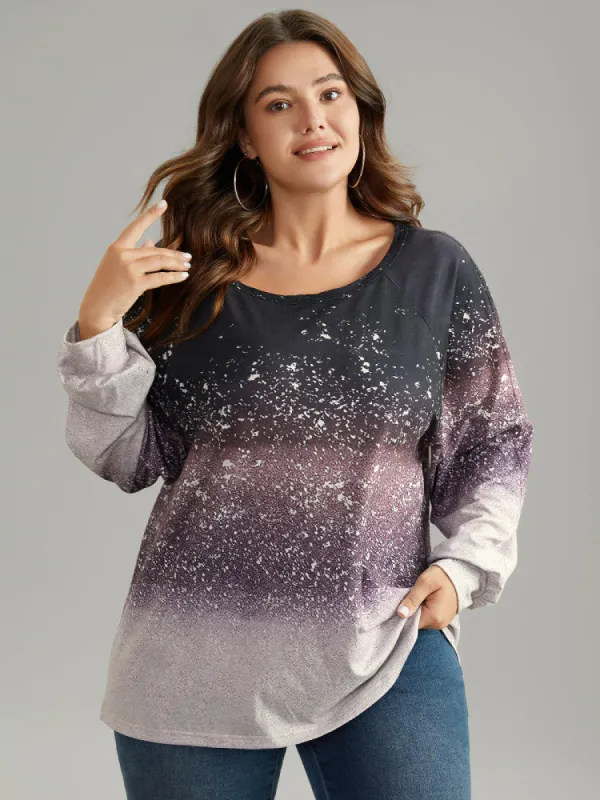 Ombre Raglan Sleeve Contrast T-shirt made by Bloomchic