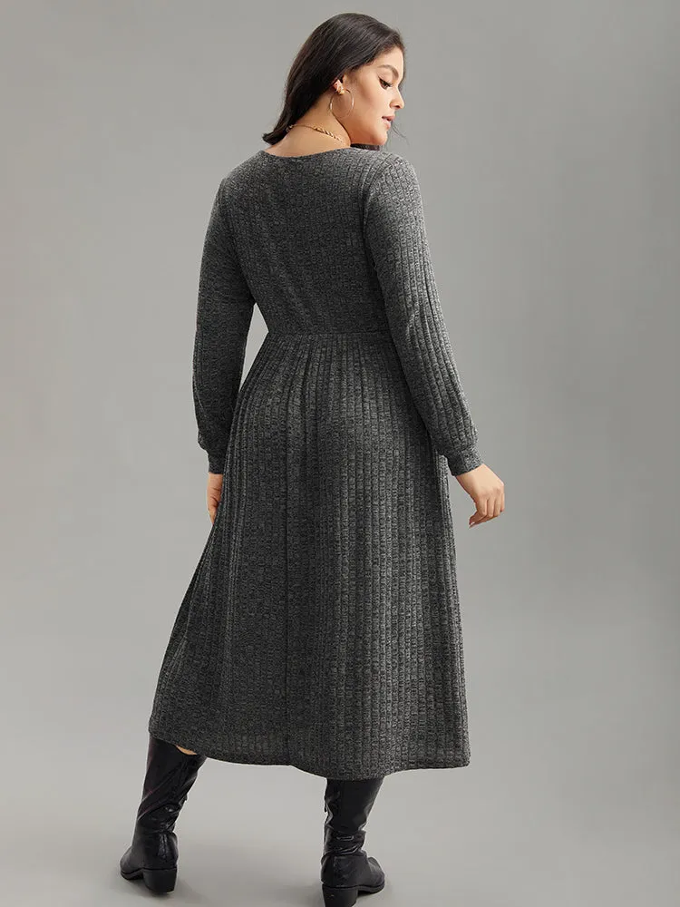 Rib Knit Plain Plisse Long Sleeve Dress sold by Bloomchic product image thumbnail 4