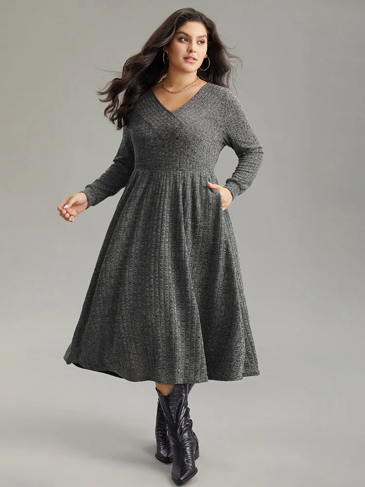 Rib Knit Plain Plisse Long Sleeve Dress sold by Bloomchic product image thumbnail 3