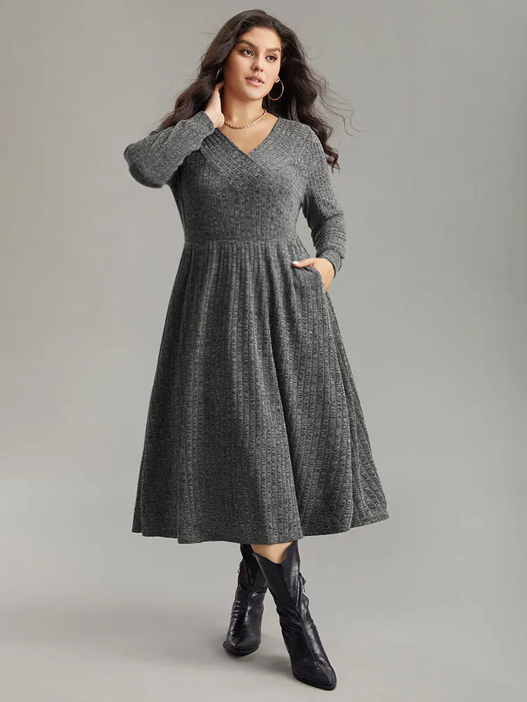 Rib Knit Plain Plisse Long Sleeve Dress sold by Bloomchic