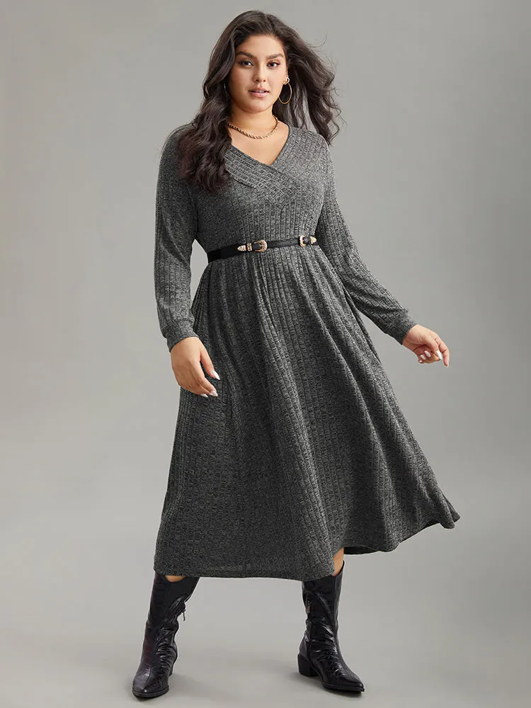 Rib Knit Plain Plisse Long Sleeve Dress sold by Bloomchic product image thumbnail 2